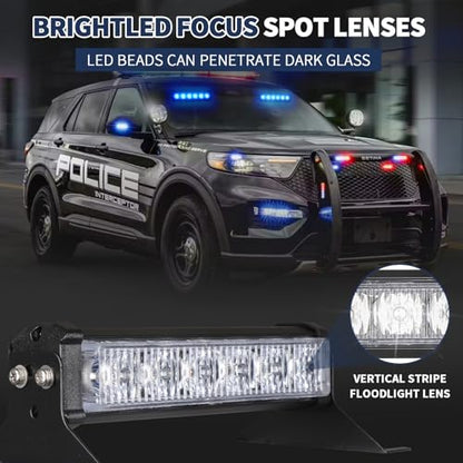 4X 6.1 inch Blue Emergency Strobe Police Lights 24 LED Waterproof Hazard Warning Flashing Safety Dash Front/Rear/Side Windshield Lights for Cop Firefighter Ambulance Vehicles Trucks Car - color: Blue