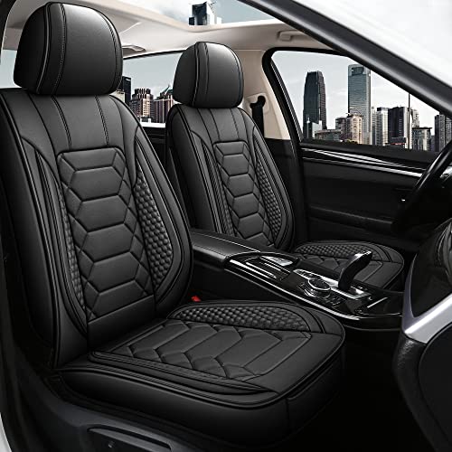 HAIYAOTIMES Leather Car Seat Covers Full Set, Waterproof Faux Leather Seat Covers for Cars, Non-Slip Car Interior Covers Universal Fit for Most Cars Sedans Trucks SUVs, Black - color: Black, size: FULL SET
