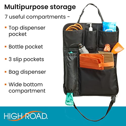 High Road BackPockets Seat Back Organizer - Back of Seat Organizer and Seat Protector with Storage Pockets and Bag Dispensers for Car, SUV, Truck or Van