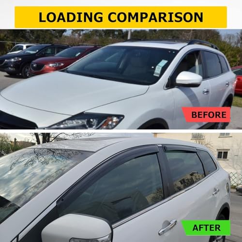 94143 Side Window Visors Wind Vent Deflector,4pcs Outside Mount Tape-On Nice Sun Rain Guards Set fit for 2007-2015 Mazda CX9,Dark Smoke Window Shade - size: 2007-2015 Mazda CX9(Dark Smoke)