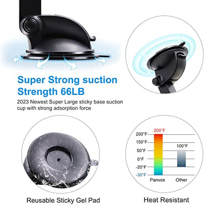 Magnetic Phone Car Mount, Universal Dashboard Windshield Car Phone Mount Holder with Upgraded 3.2" Suction Cup,8 Strong Magnets Compatible with iPhone 11 Pro X XS Max XR Galaxy Note10 S10 (B)