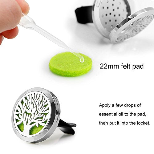 RoyAroma Car Air Freshener, 2PCS 30mm Car Aromatherapy Essential Oil Diffuser Stainless Steel Cars Diffuser with Vent Clip 12 Felt Pads - color: Silver a