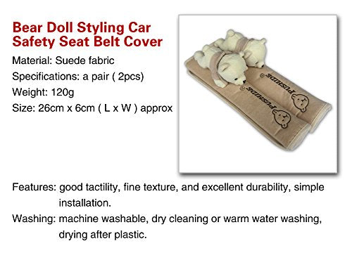 Tianmei 2Pcs Bear Doll Styling Faux Suede Car Seat Belt Strap Cover Shoulder Strap Pad (Beige Color) - color: Bear Beige - 2PCS