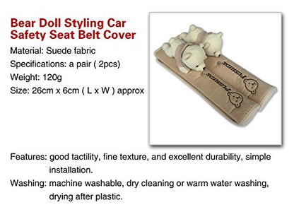 Tianmei 2Pcs Bear Doll Styling Faux Suede Car Seat Belt Strap Cover Shoulder Strap Pad (Beige Color) - color: Bear Beige - 2PCS