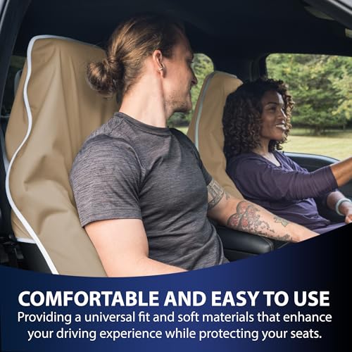 Dri Seats Waterproof Car Seat Cover – Premium Sweat Towel with Slip Resistant Backing for Front Seats in Cars, Trucks, SUVs – Universal Seat Covers & Liner, Easy Install (Tan, Large) - color: Tan, size: Large