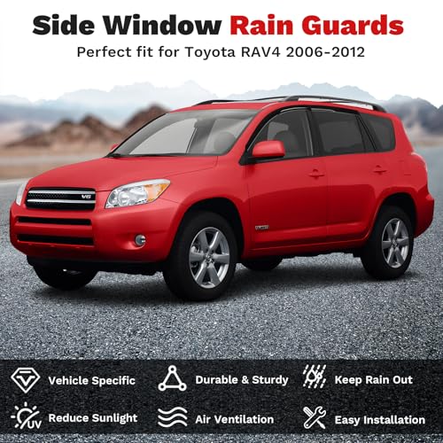 Canvcle RAV4 Rain Guards - Window Visors for Toyota RAV4 2006-2012, Outside-Mount Tape-On Side Window Wind Deflectors for RAV4 Accessories, Vent Visors Shades Rainproof Black 4PCS - size: Toyota RAV4 2006-2012