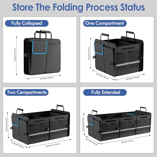 MEI&CO Car Trunk Organizer - 2.5mm PP Board Built, 35L Leakproof Cooler, 105L Capacity, 2 Tie-Down Straps, 4 Adjustable Dividers, Foldable Design for SUVs, Trucks, and Cars - color: BLUE