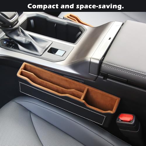 2-Pack Black Obsidian Car Seat Gap Filler - Premium Leather Wrapped Wood Organizer with Flocked Finish Universal Fit for Car SUV Truck Anti-Drop Console Side Storage Interior Accessories