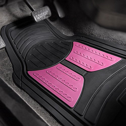 FH Group Automotive Floor Mats - Heavy-Duty Monster Eye Rubber for Cars, Universal Fit Full Set, Climaproof Mats, Trimmable Most Sedan, SUV, Truck Pink - color: Pink /Black, style: Floor Mat Set