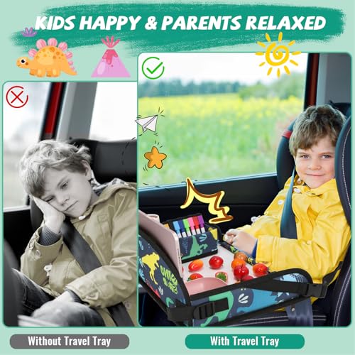 Kids Travel Tray for Airplane - Toddler Car Seat Table Tray, Road Trip Essentials for Boys & Girls, Carseat Lap Desk for Kids Road Trip Activities, Dinosaur - color: Dinosaur