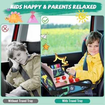 Kids Travel Tray for Airplane - Toddler Car Seat Table Tray, Road Trip Essentials for Boys & Girls, Carseat Lap Desk for Kids Road Trip Activities, Dinosaur - color: Dinosaur