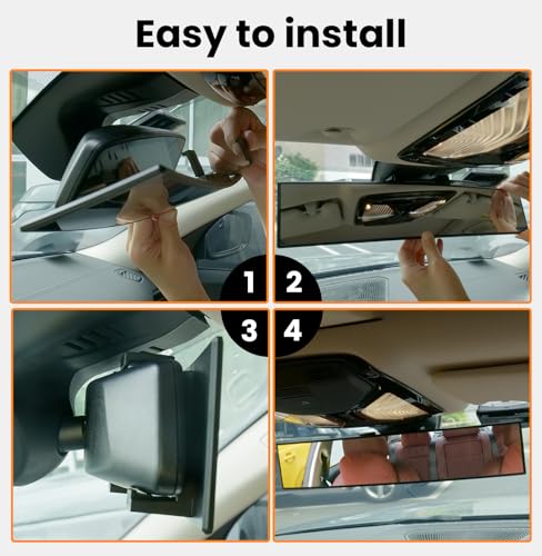 Rear View Mirror, Chrome Anti-glare Panoramic Rear Mirrors Universal 16 Inch Convex Interior Clip on Extra Big Wide Angle Rearview Mirror Extender to Reduce Blind Spot for Pickup Truck Van - size: 16 Inch