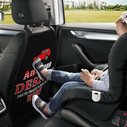 Custom 2 Pack Premium Backseat Protector with Pockets, Personalized Heavy Duty Stain Resistant Kick Mats Back Seat Protector with Image Text Customized Universal Car Seat Back Organizer