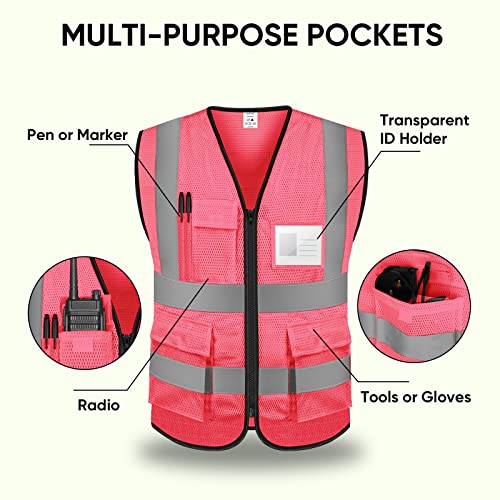 TICONN Reflective Safety Vest High Visibility Class II Mesh Vest for Women & Men Meets ANSI Standards - color: Pink, size: 3X-Large