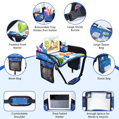 2PCS Kids Travel Tray for Airplane - Toddler Car Seat Table Tray, Road Trip Essentials for Boys & Girls, Carseat Lap Desk for Kids Road Trip Activities (Dark Blue Car/Purple Mermaid) - color: Dark Blue Car/Purple Mermaid--2PCS
