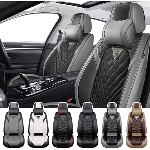 Car Seat Covers for Kia Sportage 2002-2026, Waterproof Nappa Leather Front Seat Cover with Headrests, Anti-Slip and Comfortable Automotive Seat Protector&Accessories(Gray Black) - color: Gray Black, size: Front Set with Headrests