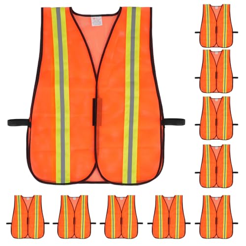 zojo High Visibility Safety Vests,Adjustable Size,Lightweight, Wholesale Reflective Vest for Outdoor Works, Cycling - color: 10pcs-fluorescent Orange, size: One Size