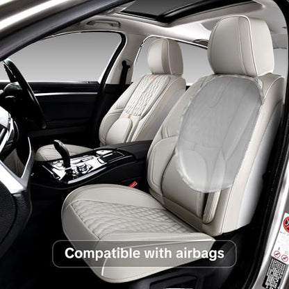 Light Gray Car Seat Covers, Universal Fit for Most Vehicles, Premium Waterproof Leather, Pet-Friendly Car Seat Covers with Lumbar Support, Slip-Resistant, Airbag-Compatible, Protects Car Interior - color: Light Gray