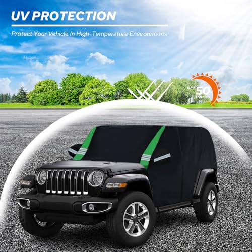 Car Cover Compatible with Jeep Wrangler Waterproof 4 Door Custom Fits for TJ YJ CJ JK JL, Outdoor Half Exterior Sun Rain Snow Dust UV Protection with Trunk Zipper - size: Custom Fit for Jeep Wrangler 4 Door（half Covers）