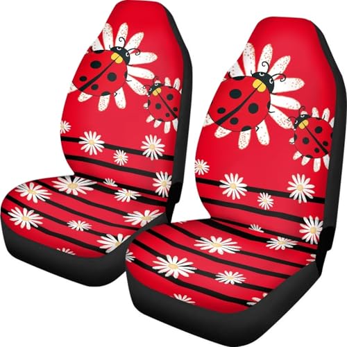 Cartoon Ladybirds Front Seat Covers for Cars White Daisy Driver Car Seat Cover Soft Comfort Bucket Seat Covers Universal Fit for SUV Truck Sedan - color: Cartoon Ladybirds Daisy