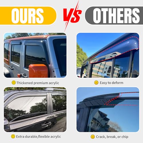 Window Visor for Jeep Cherokee 1984-2001 (Excludes Limited Model), Out-Channel Rain Guards Shields Vent Deflector Shade Wind Dark Smoke, Tape-On Outside-Mount, 4PCS - style: For 1984-2001 | Jeep Cherokee | Out-Channel