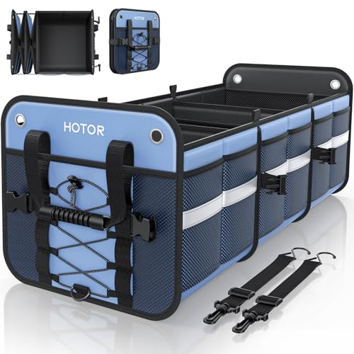 HOTOR Trunk Organizer for SUV – Car Storage Box with Reflective Strips, Collapsible Car Organizer with Large Capacity, Essential Car Accessories for Truck, Van & Sedan, Blue, 22.1" x 13.0" x 12.0" - color: Blue