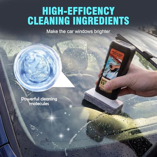 Windshield Oil Film Remover, Car Glass Cleaner Tool for Windshield & Windows, Remove Water Spots, Rain Marks, Haze & Grime, Anti Glare Streak Free Auto Window Cleaner, Improve Night Driving Visibility