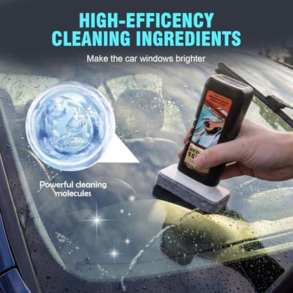 Windshield Oil Film Remover, Car Glass Cleaner Tool for Windshield & Windows, Remove Water Spots, Rain Marks, Haze & Grime, Anti Glare Streak Free Auto Window Cleaner, Improve Night Driving Visibility