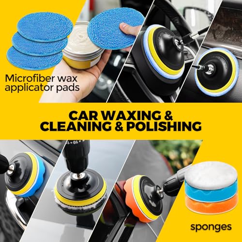 Holikme 22Pack Drill Brush Attachments Set, Scrub Pads & Sponge, Buffing Pads, Power Scrubber Brush, Car Polishing Pad Kit,Wax Applicator Pad,Car Cleaning Kit，Cleaning Supplies，Masonry Brushes,Black - color: Black