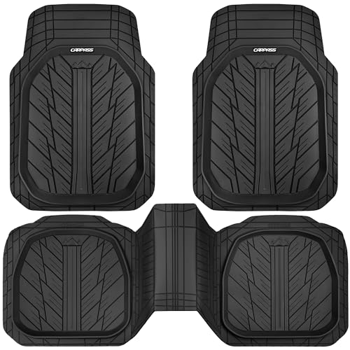 CAR PASS DeepDish Heavy Duty Rubber Floor Mats 3-Piece, Universal M-XL Size Trim-to-Fit Automotive Floor Mats for Truck Van SUV, Durable Waterproof All Weather Car Mats (Solid Black) - color: All Black