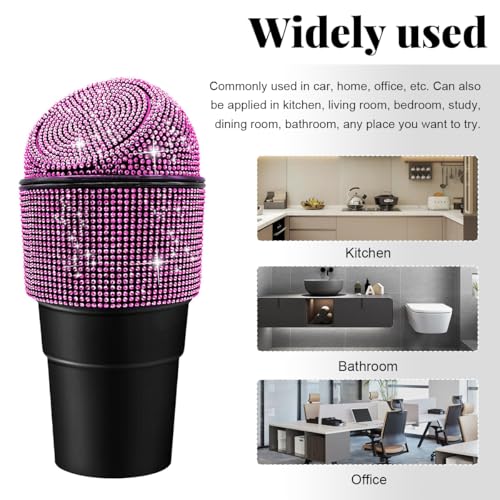 Yourkar Bling Car Trash Can with Lid, Sparkling Crystal Auto Garbage Can with Leak-Proof Lid, Multipurpose Waterproof Trash Bin for Automotive Home Office Kitchen Bedroom (Pink) - color: Pink