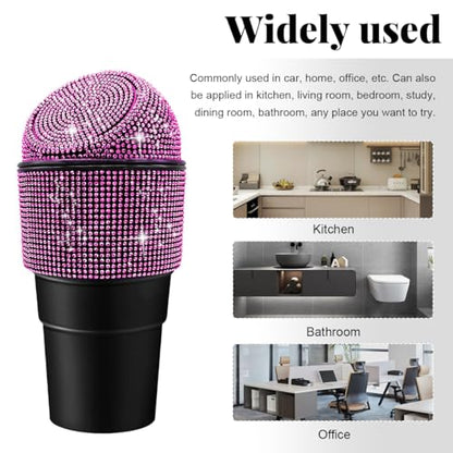 Yourkar Bling Car Trash Can with Lid, Sparkling Crystal Auto Garbage Can with Leak-Proof Lid, Multipurpose Waterproof Trash Bin for Automotive Home Office Kitchen Bedroom (Pink) - color: Pink