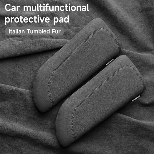 Italian Alcantara Style Fur Car Elbow Rest Pad - Universal Armrest & Knee Cushion - Thigh Support Comfort Pillow - color: Black Line Left