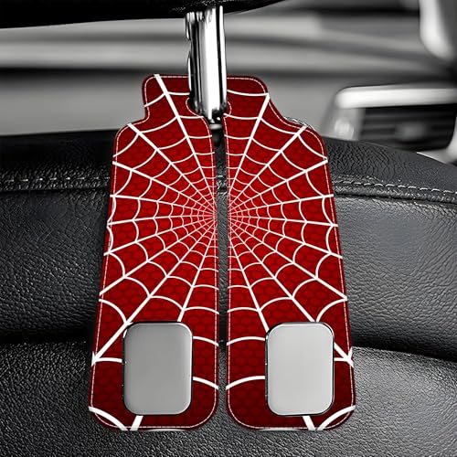 1 Pack Purse Hook for Car Red and White Spider Web Headrest Back Seat Hook Premium Leather Double Metal Hanger Storage Pack Bag Purse Holder Car Accessories - color: Red and White Spider Web