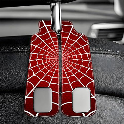 1 Pack Purse Hook for Car Red and White Spider Web Headrest Back Seat Hook Premium Leather Double Metal Hanger Storage Pack Bag Purse Holder Car Accessories - color: Red and White Spider Web