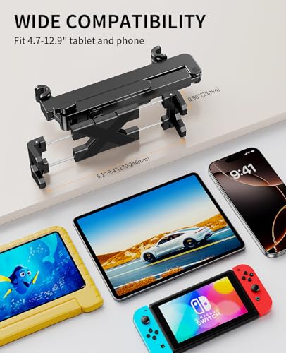 Tablet Holder for Car Headrest [3 in 1 Sturdy upgrade Extension Arm] Adjustable iPad Car Mount for BackSeat, Road Trip Essentials for Kids, Car Accessories for Women Interior for 4.7-12.9" Tablets