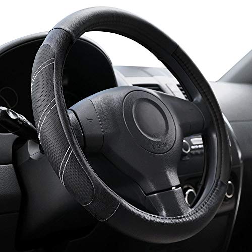 Elantrip Leather Steering Wheel Cover 15 1/2 to 16 inch Universal Large Soft Grip Breathable for Car Truck SUV Jeep Anti Slip Black - color: Black, size: 15 1/2 - 16 inch