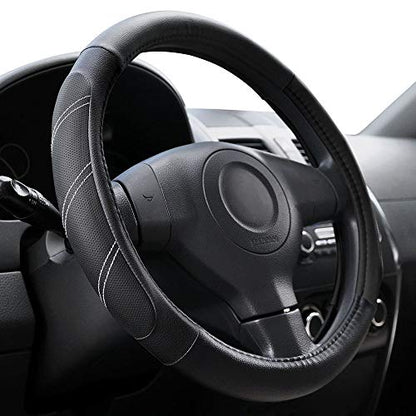 Elantrip Leather Steering Wheel Cover 15 1/2 to 16 inch Universal Large Soft Grip Breathable for Car Truck SUV Jeep Anti Slip Black - color: Black, size: 15 1/2 - 16 inch