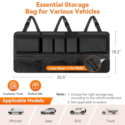 Trunk Organizer for SUV, 35.5" x 18.2" Large Capacity Car Organizers and Storage, Backseat Hanging Storage Bag with 10 Pockets, Adjustable & Waterproof Car Interior Accessories for SUV Truck MPV - style: L