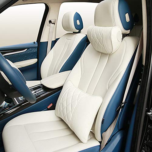 LUNDA Luxury Car Neck Pillow Car Travel Neck Rest Pillows Seat Cushion Support Napa Leather for Mercedes Benz S-Class headrest （Beige） - color: Beige
