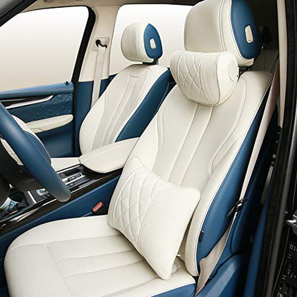 LUNDA Luxury Car Neck Pillow Car Travel Neck Rest Pillows Seat Cushion Support Napa Leather for Mercedes Benz S-Class headrest （Beige） - color: Beige