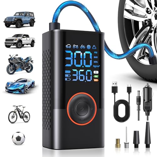 Tire Inflator Portable Air Compressor Portable Cordless Mini Air Pump with Digital Pressure Gauge Inflater 150PSI 3X Fast Inflation Auto Shutoff Large Battery Tires Pump for Cars Motors Bikes Balls - color: Red