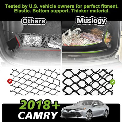 Muslogy Truck Bed Cargo Net Trunk Netting Compatible with 2018-2025 2026 Toyota Camry Accessories, Pickup Cargo Organizer SUV Sedan Storage Net w/Heavy Duty Carabiners - style: 2018+ Camry