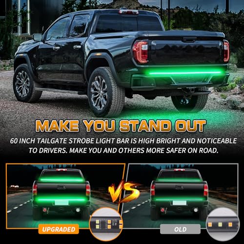 XRIDONSEN 60 inch Truck Tailgate Green Emergency Lights Strip 360 LED Strobe Light Rear Window Lights Flashing Warning Hazard Safety First Responder Lights for Vehicles Trucks Pickup - color: Green