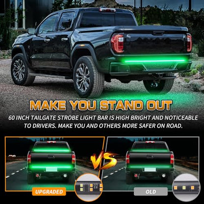 XRIDONSEN 60 inch Truck Tailgate Green Emergency Lights Strip 360 LED Strobe Light Rear Window Lights Flashing Warning Hazard Safety First Responder Lights for Vehicles Trucks Pickup - color: Green