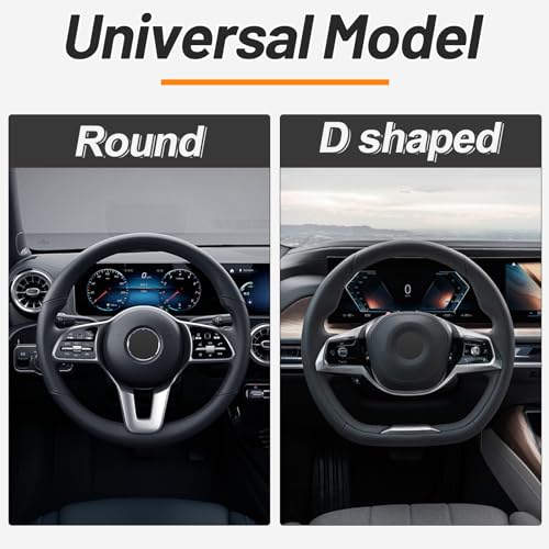 KAFEEK Elastic Long Microfiber Plush Steering Wheel Cover for Winter Warm, Universal 15 inch, Anti-Slip, Odorless, Leopard Gray - color: Leopard