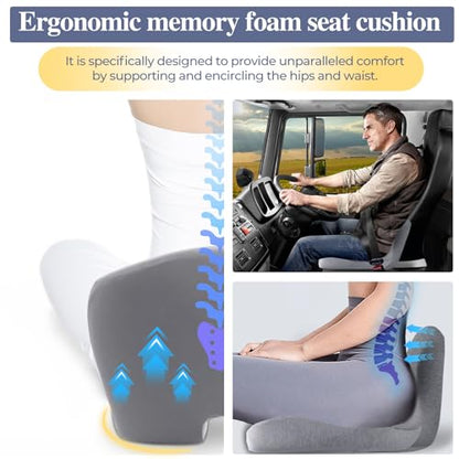 Ergonomic Seat Cushion with Adjustable Strap, Memory Foam Office Chair Seat Cushion with L-Shaped Design, Car Seat Cushion Fits for Truck Driver Semi Truck, Gaming Chair, Desk, Light Gray - color: Light Gray