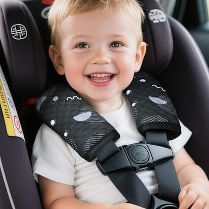 INFANZIA Car Seat Strap Covers for Infants Babies, Soft Carseat Shoulder Pads for Kids, Double-Sided Use Seatbelt Cushion Covers for Stroller, Pushchair & High Chair (Black) - color: Black