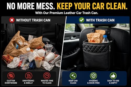 Leather Car Trash Can for Headrest – Waterproof Car Garbage Bin, Durable Organizer for SUV, Truck & Car
