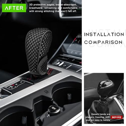 Car Gear Shift Knob Cover, Anti-Slip Manual Automatic Shifting Knob Gear Handle Stick Protection, Breathable Automotive Rod Lever Shifter Knobs Cover for SUV Truck RV (Black, Stick-on) - color: Black, size: Stick-on